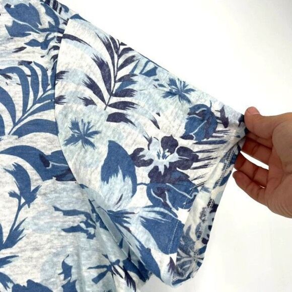 C&C California Women's Linen Floral Leaf Print Short Sleeve Top Blue Size 2X - Picture 10 of 11